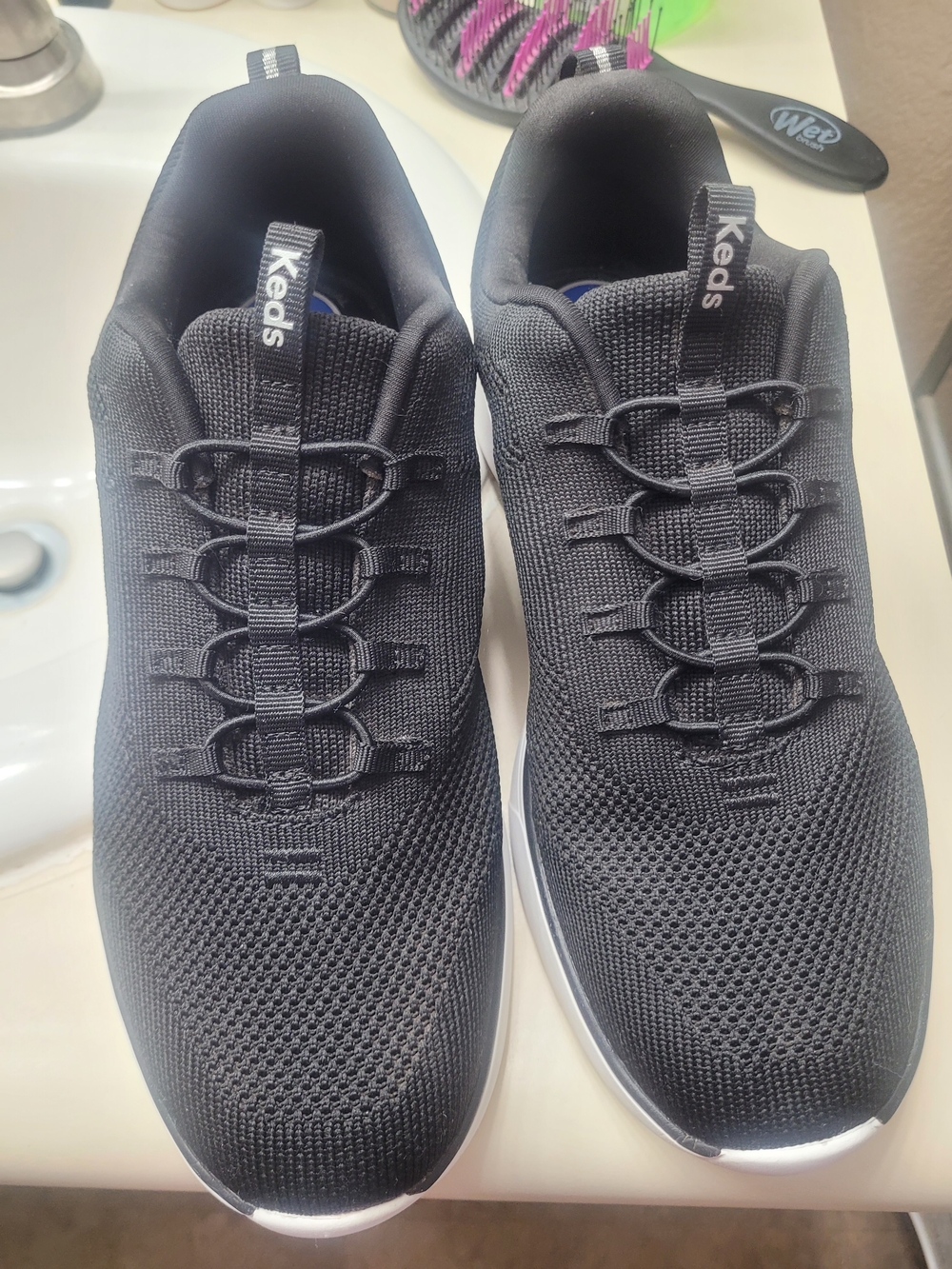 Keds Black Knit Slip-On Sneakers with White Sole Trim